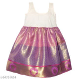 Cotton Silk Kids' Saranya Pattu Lehenga Choli with waist belt, floral stitch, short sleeves, India-origin traditional festive wear