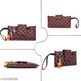 Genuine leather RFID-blocking checked clutch, 2 compartments, free size (11x8in), India origin