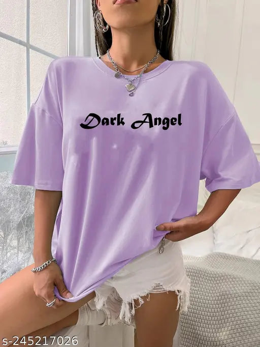 Cotton blend oversize t-shirt for women and girls, purple, pink, white, black - varsity style casual wear