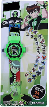 Green digital Ben 10 watch with 24 images projector for kids, ideal for unisex play during night