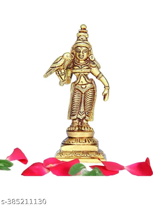 High-quality brass Meenakshi idol (180gm), intricately detailed with antique finish, ideal for home/office worship