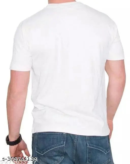 White polyester men's t-shirt with Khatu Sayam Hare Ka Sahara print, short sleeves, India origin