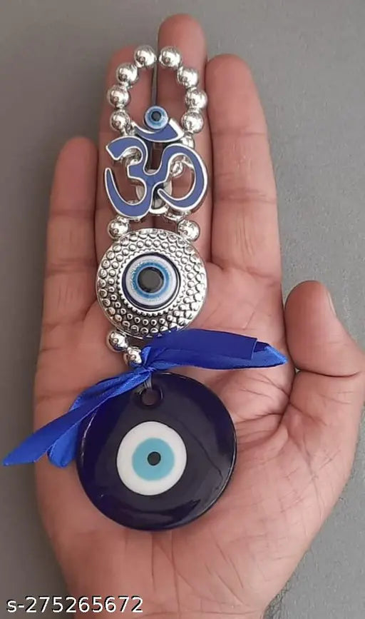 Blue glass Feng Shui evil eye OM hanging ornament for protection and blessing - PAYSTORE Nazar Battu