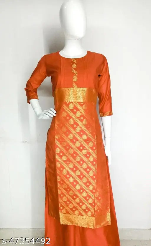 Banarasi rayon three-quarter sleeve jacquard party wear kurti, printed combo for evening events