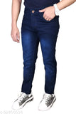 Men's fashion denim jeans, solid blue, size 34 (waist 34in, length 42in), Indian-made