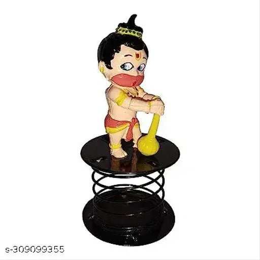 Polystone Hanuman idol with Gada, decorative showpiece for car dashboard, 1.5cm x 10.5cm x 1.5cm, Little Hanuman statue with fun spring, India origin
