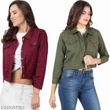 Stylish denim jackets combo for kids girls - Solid pattern, trendy and fashionable, 2 jackets for sizes 10-16 years