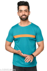 CGreen gym t-shirt for men, black synthetic short sleeves, trendy and stylish workout apparel from India