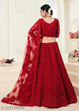 Silk and net embroidered Lehenga Choli, traditional Indian wedding party wear. Free size (waist 42 m, length 42 m, dupatta 2 m)