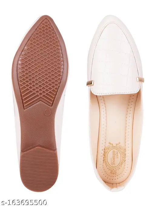 Comfortable beige synthetic flat ballerinas for women & girls, slip-on design with cushioned footbed, perfect for daily wear in various occasions