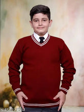 Maroon woolen V-Neck sweater for kids, high-quality school uniform winter wear in rich Redhue