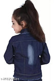 Dark denim kids' jacket with self-design net pattern, ideal for 4-5 or 5-6 year old girls