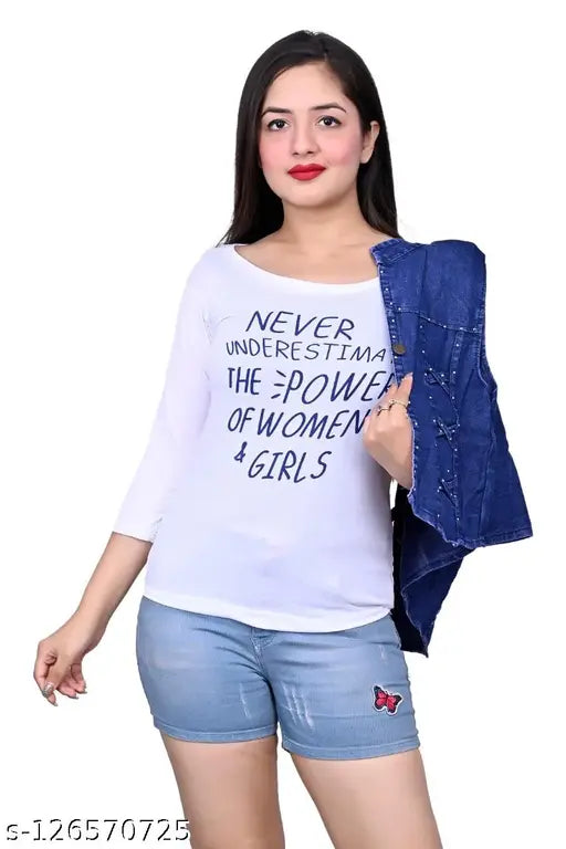 Denim stylish blue jacket for girls with t-shirt by Espan hub - ideal for casual wear or fashionable coats