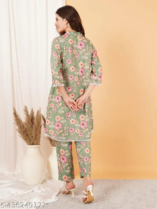 Women's Rayon digital printed green coord set, three-quarter sleeves palazzos, elevate casual outfits in vibrant Indian design