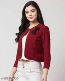 Maroon cotton blend casual Soul Essence women's bow jacket, perfect for parties or everyday wear