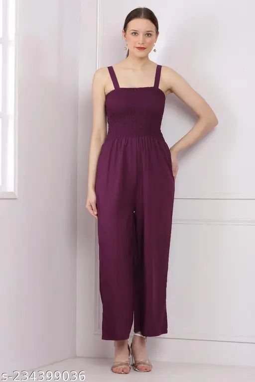 Poly crepe women's solid 2-piece jumpsuit with stylish shrug, perfect for parties, weddings, or business events