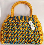 Acrylic rosy yellow handheld bag, embroidered net pattern, free size, Indian-crafted fashion accessory