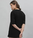 English Premium Black oversized cotton blend t-shirt, women's half sleeve gym tee with printed design. Stylish and loose fit round neck tee, size N, available in S, M, L, XL, XXL