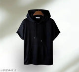 Black cotton checked hoodie for men, short sleeves, perfect fit and comfortable feel
