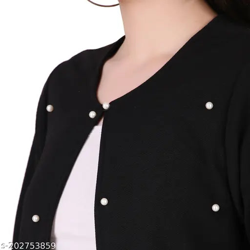 Pearl-heavy, cotton blend long sleeve sweater jacket for women and girls - glamorous party wear for special occasions