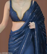 Embellished Georgette saree & blouse piece, Indian fashion for Bollywood events. Free size, 5.5m saree length