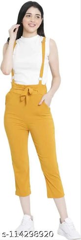MUSTARD Cotton Blend Sleeveless Dungaree Dress - UC Trendy Women's Style, Indian origin