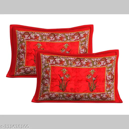 180 Tc Pure Cotton Double Bed Sheet with Floral Design & 2 Free Matching Pillow Covers - Ideal for Summer
