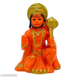 Orange poly resin Hanuman Ji Ki Murti, blessing posture with Gada, 3 inches for temple car dashboard or home decor