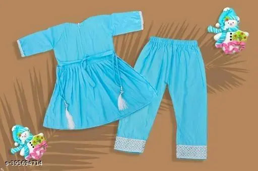 Rayon Nayrn frock pant set for 1-2 year old girls, full embroidery in solid colors, Indian origin