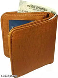 Tan faux leather men's wallet, 5 card slots, solid design, portable, textured body, multiple compartments, India origin