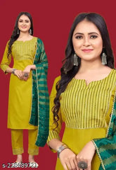 Charvi graceful cotton dupatta sets, solid-colored Indian women's kurta with bottomwear for S, M, L, XL, XXL, and XXXL sizes