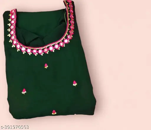 Green bandhni maxi dress with embellished Georgette sleeves, stone work and mirror work, S-36, 52