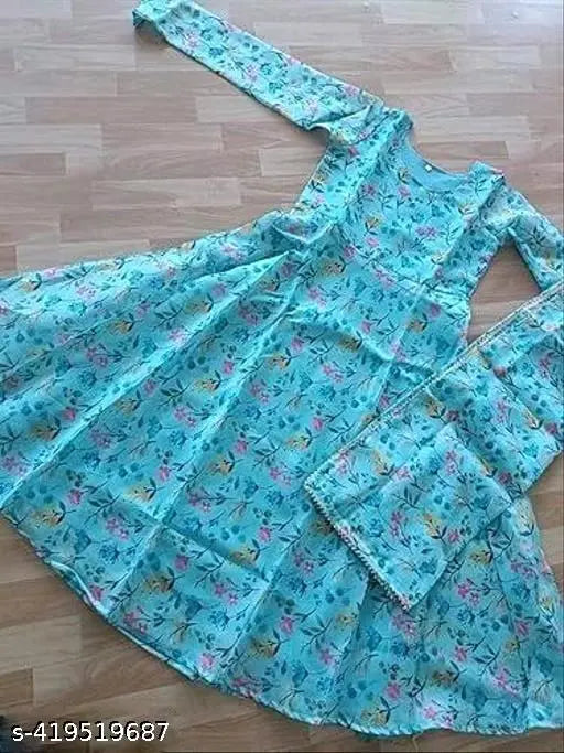 Trendy printed georgette short-sleeved gown for women (XS - XXXXL), Indian origin fashion on model