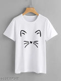 Customized polyester short sleeves cat design t-shirt in latest fashion for women and girls from India