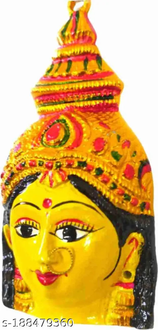 Yellow oxide god idol, Religious Ammavari FaceVaralakshmi Face idol for puja on offering tray