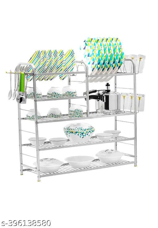 Stainless steel 18x24 inch kitchen dish rack with utensils stand, perfect for organizing cooking essentials