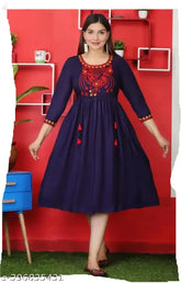 Rayon embroidered gown for women and girls, solid combo, three-quarter sleeves. Indian party wear dress for ladies under $300
