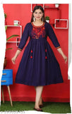 Rayon embroidered gown for women and girls, solid combo, three-quarter sleeves. Indian party wear dress, Anarkali style, under $300. Beautifully embellished front side