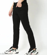 Cotton plain black jeans by MOD MEN - Solid, versatile denim wear for men