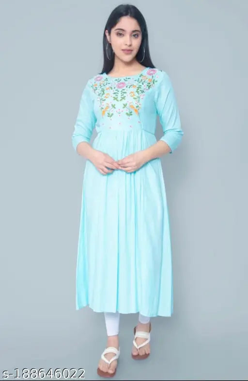 Rayon embroidered Kurti, Aishani Drishyan style, suitable for parties, college, or marriages. Made in India