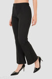 Classic Designer Flared Polycotton Trousers for Women, solid net, office wear, size 26-38 (Waist 26-34, Length 38in)