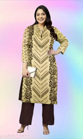 Women's wool kurta in low price, three-quarter sleeves, printed combo - warm, fashionable winter wear
