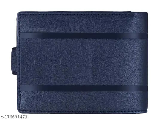 Blue RFID protected leather men's wallet, genuine leather, stylish urban accessory with 5 compartments, free size (9x11cm)