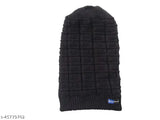 Textured black acrylic winter hat with fur beanie for girls, warm accessory from India