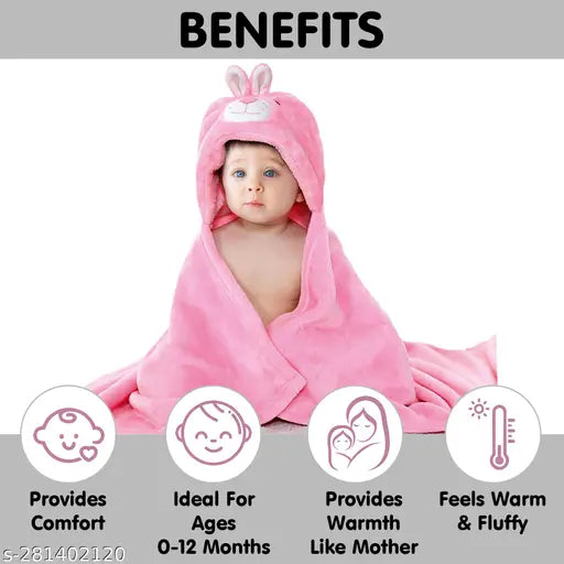 Pink wool fleece hooded rabbit blanket robe, size 86 x 82 CM by OYO BABY