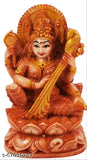 Brown ceramic Saraswati idol, hand-crafted religious showpiece (10cm) for home or temple decoration