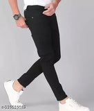 Men's black cotton blend dashing jeans, stretchable and comfortable for a versatile style. Solid-colored jeans with exceptional value and durability (size 26, 28, 30, 32; waist 28-34in, length 39in, hip 30-34in). Made in India