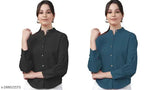 Rayon three-quarter sleeve woman's American Crepe office wear shirt combo - solid color, modern professional attire from India