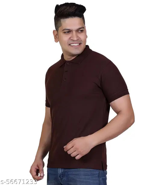 Superior cotton blend polo t-shirt for men, solid color, three-quarter sleeves, size L (Chest 42in, Length 28in), India origin
