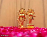 Golden brass idol of Lord Laxmi and Vishnu Ji, intricate Indian god idol of 10cm length, 7cm height, and 5cm breadth